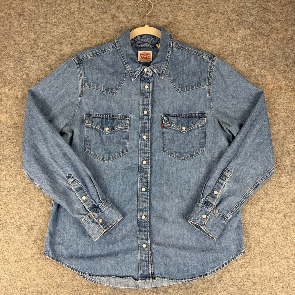 Levi's Barstow Standard Western Denim Shirt Pearl Snap Blue Mens Medium M